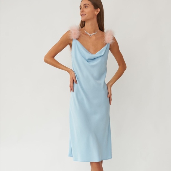 Sleeper black Voulez Vous Dancer slip dress with feather straps - size XL NWT - Picture 3 of 10